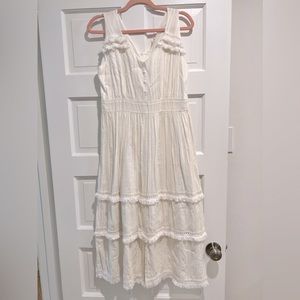 White sleeveless boho midi dress